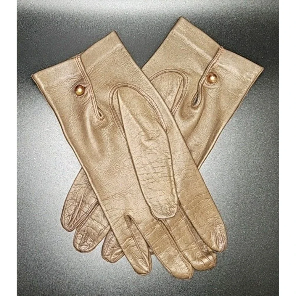 VTG Mid-Century Italian Brown Leather Gloves Sz 7 Unlined Washable Dress Italy